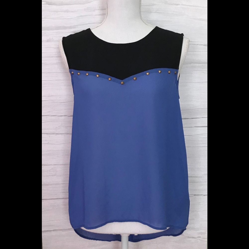 Forever 21 Black & Periwinkle Blue Studded Colorblock Sleeveless Top